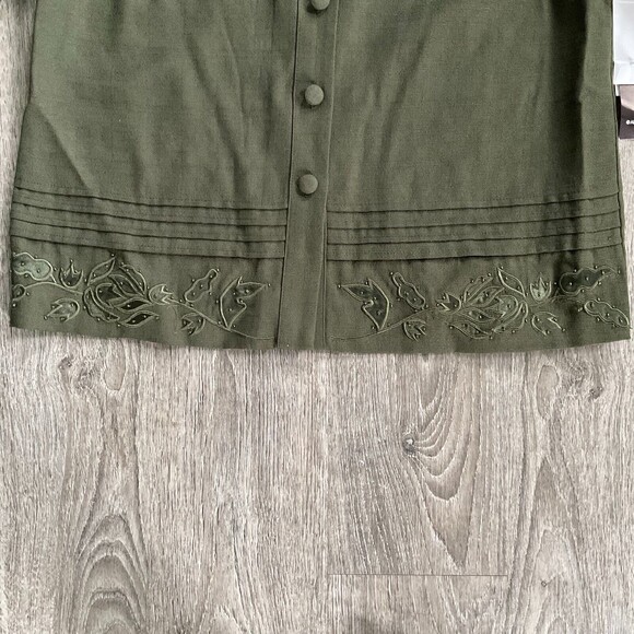 NWT Vintage Karin Stevens Dress Size 4P Green Embroidered Petites 2pc New - Picture 5 of 10